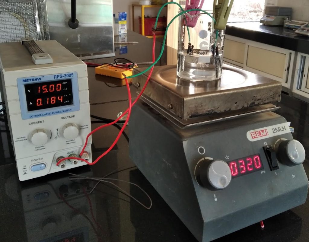 Metravi RPS-3005 DC Regulated Power Supply being used for current conducting testing and measurement