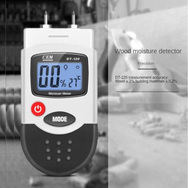 CEM DT-120 Digital Moisture Meter can measure moisture in sawn timber, paper, cardboard, cement, mortar, plaster and bricks