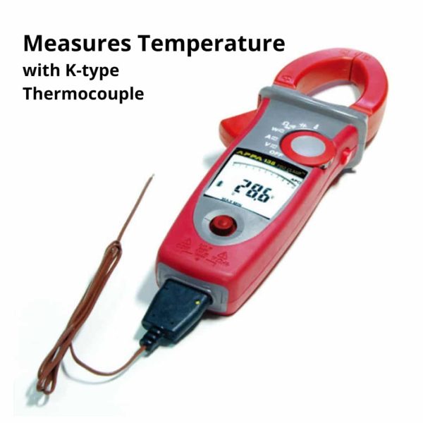Metravi 107F Digital Clamp On Power Meter can measure temperature too