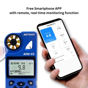 Metravi AVM-03 Multifunction Anemometer with Datalogger and WiFi USB Interface features PC export with real time monitoring on Smartphone App