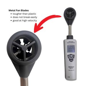 Metravi AVM-07 Metal Fan Blade Anemometer comes with metal fan blades which are good for high velocity