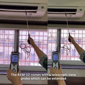 Metravi AVM-10 Hot Wire Anemometer with USB Interface has a thin telescopic vane probe