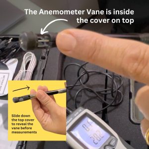 Metravi AVM-10 Hot Wire Anemometer with USB Interface has a thin vane for low velocity measurements