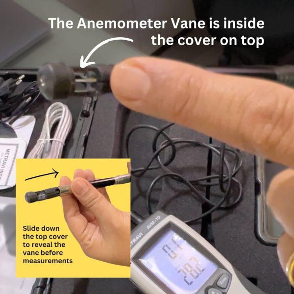 Metravi AVM-10 Hot Wire Anemometer with USB Interface has a thin vane for low velocity measurements