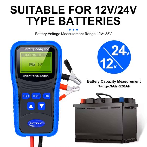 Metravi BT-200 Battery Analyser is suitable for both 12V and 24V batteries