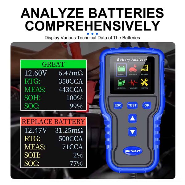 Metravi BT-220 Battery Analyser tests batteries comprehensively