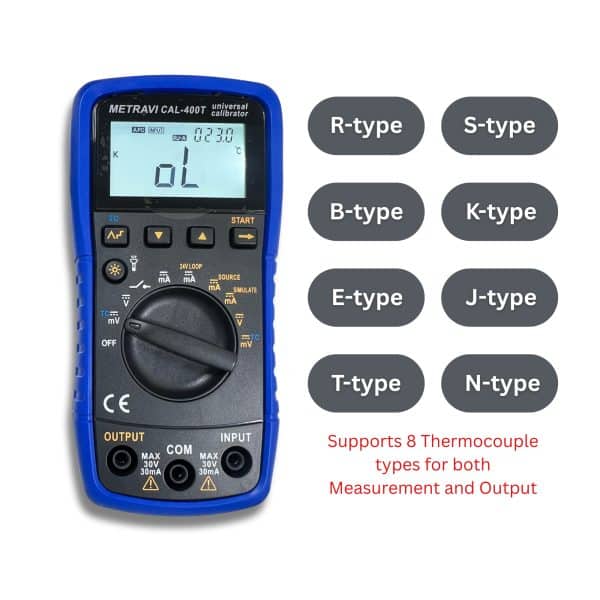 Metravi CAL-400T Universal Calibrator Supports 8 Thermocouple types for both Measurement and Output