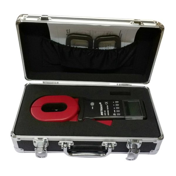 CET-05 Clamp On Ground Resistance Tester comes with. hard carry case and accessories