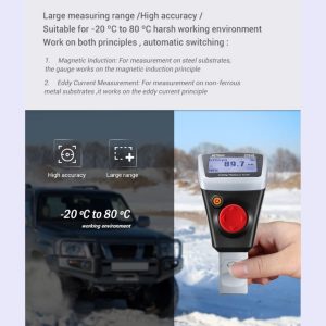 Metravi CTG-02 Coating Thickness Gauge with auto selection between eddy current and magnetic induction and operating temperatures -20 to 80 degrees Celsius