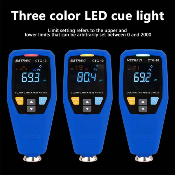 Metravi CTG-10 Coating Thickness Gauge has a three colour LED cue light