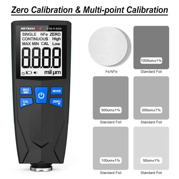 Metravi CTG-11 ECO Coating Thickness Gauge Zero Calibration and Multi-Point Calibration