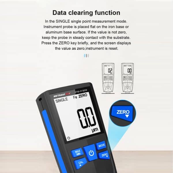 Metravi CTG-11 ECO Coating Thickness Gauge has a data clearing function