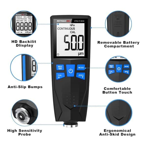 Metravi CTG-11 ECO Coating Thickness Gauge Application Image features and functions