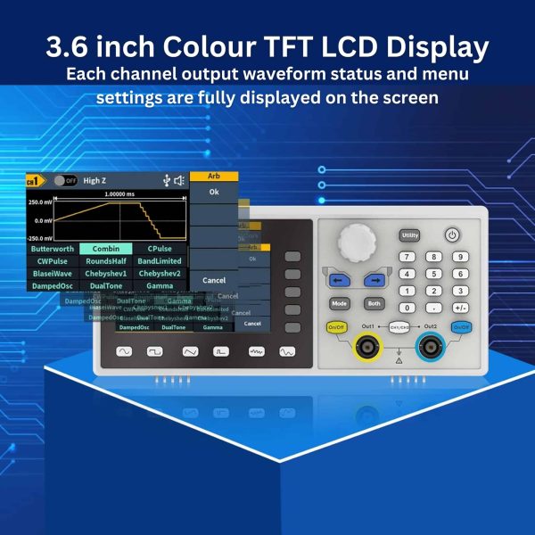 Metravi DDS-35 DDS-70 DDS Function Generator features a 3.6 inch colour TFT display