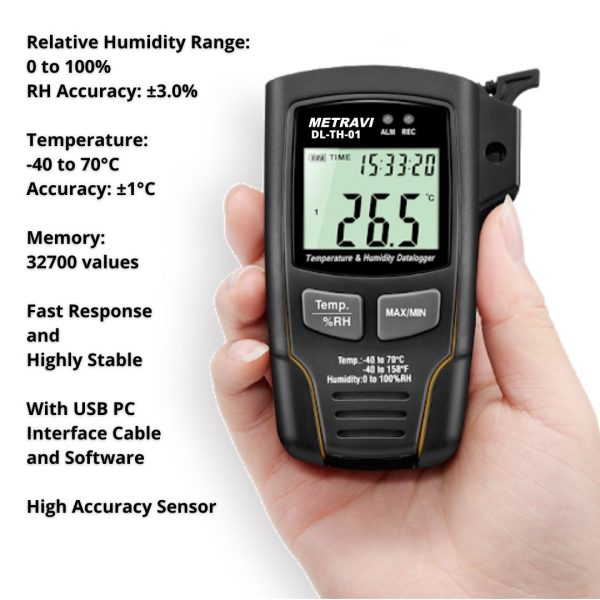 Metravi DL-TH-01 Temperature & Humidity Data Logger with 16000 data memory and USB PC Interface