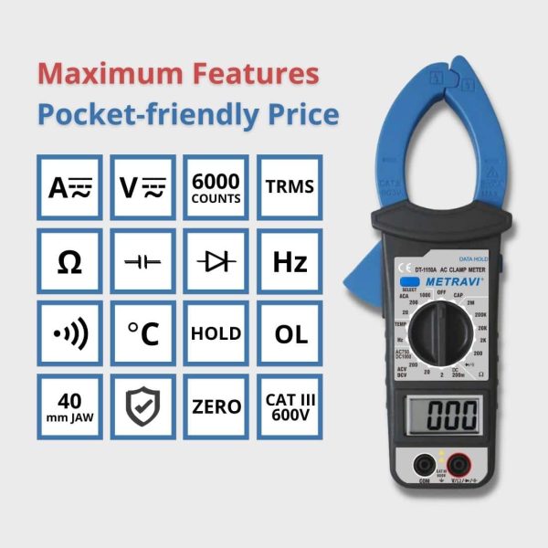 Metravi DT-1350AT Digita; AC DC Clamp Meter features and specifications