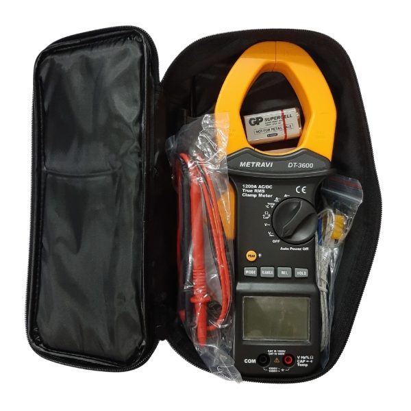 Metravi DT-3600 Digital TRMS ACDC Clamp Meter Product Kit with Carry Case