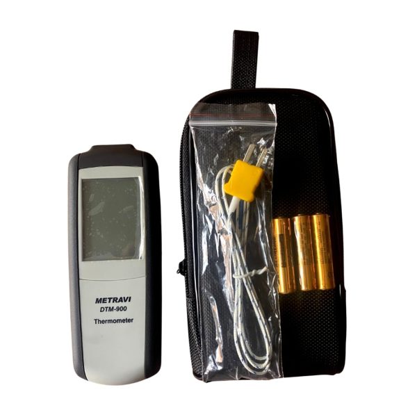Metravi DTM-900 Single Channel Industrial Thermometer product kit with carry case