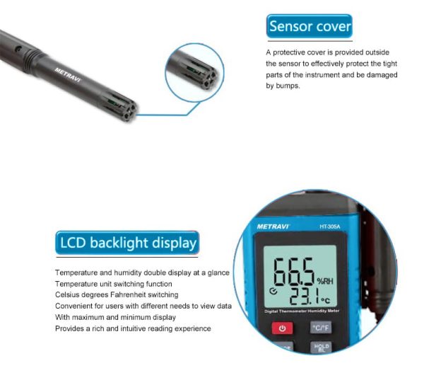 Metravi HT-305A Temperature and Humidity Meter features