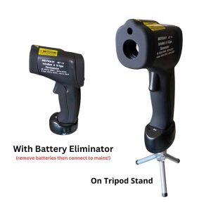 Metravi MT-14 Non-contact cum Contact Infrared Thermometer comes with a tripod stand and can also operate on mains using a battery eliminator