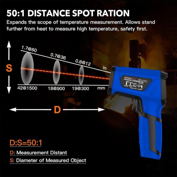 Metravi MT-18 Non-contact Industrial Infrared Thermometer has 50 to 1 distance to spot ratio