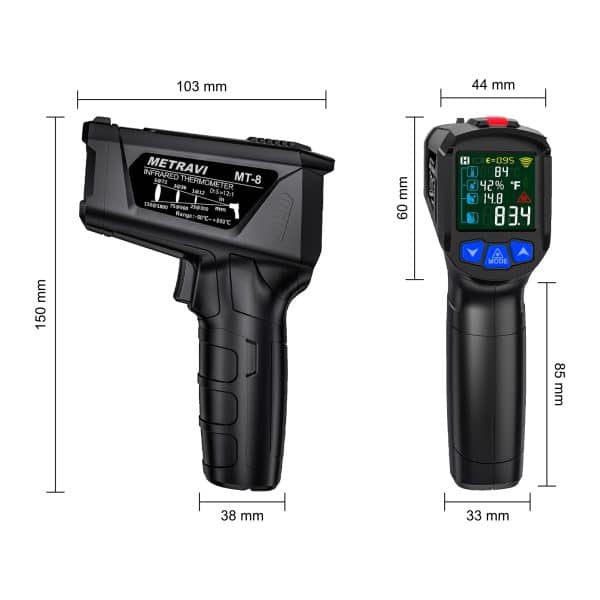 Metravi MT-8 2025 Model Industrial Non-contact Infrared Thermometer dimensions