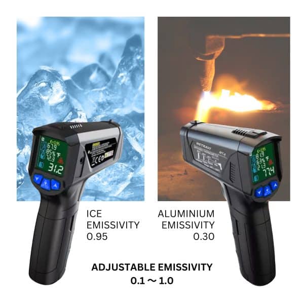 Metravi MT-8 2025 Model Industrial Non-contact Infrared Thermometer features adjustable emissivity