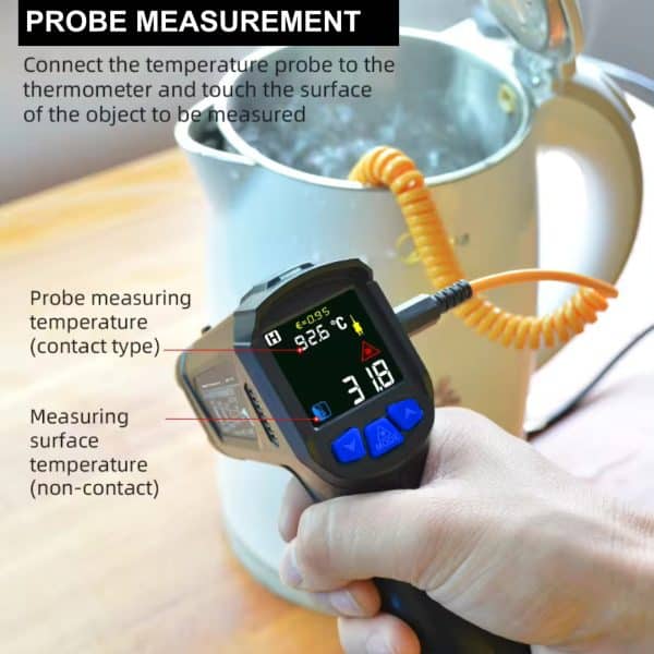 Metravi MT-8 2025 Model Industrial Non-contact Infrared Thermometer features k-type contact measurements too