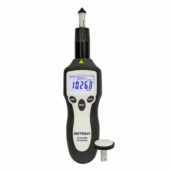 Metravi NCTM-3000 Contact cum Non-contact combined Digital Tachometer comes with adaptors for contact measurement