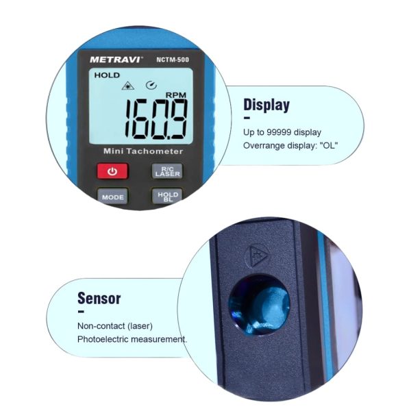Metravi NCTM-500 Digital Non-contact Tachometer features