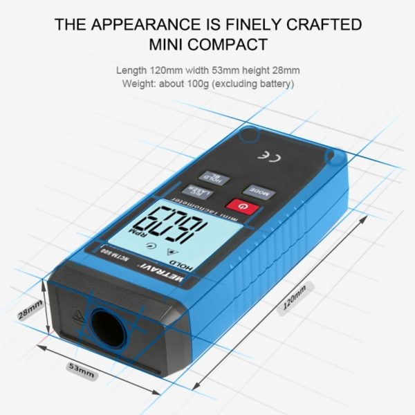 Metravi NCTM-500 Digital Non-contact Tachometer product dimensions