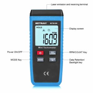 Metravi NCTM-500 Digital Non-contact Tachometer functions