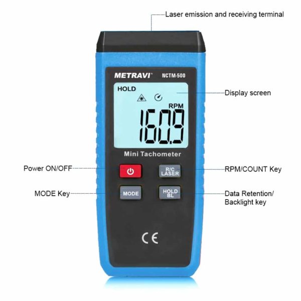 Metravi NCTM-500 Digital Non-contact Tachometer functions