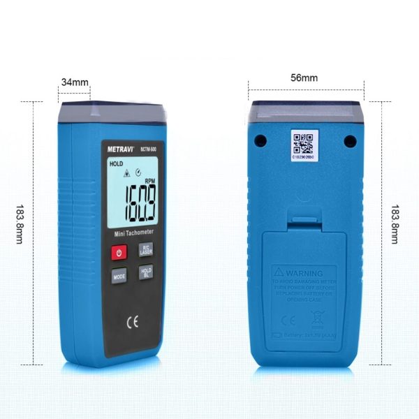 Metravi NCTM-500 Digital Non-contact Tachometer product dimensions