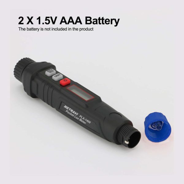 Metravi PLX-1400 Pocket Lux Meter is powered by two AAA Batteries