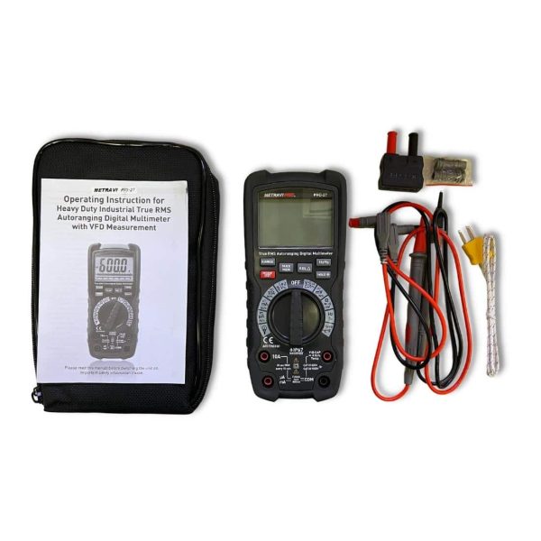 Metravi-PRO-27-Digital-TRMS-Multimeter-with-VFD and LoZ product kit and accessories