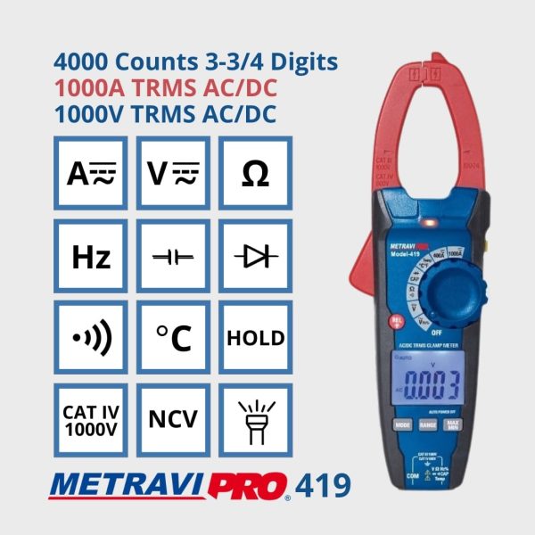 Metravi PRO 419 Digital TRMS ACDC Clamp Meter features