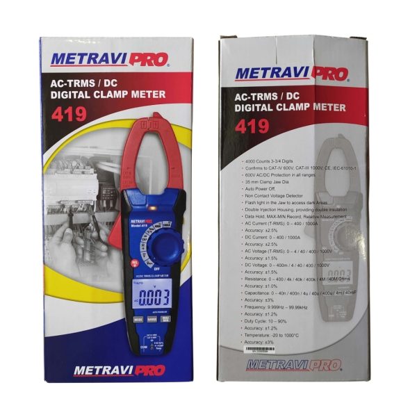 Metravi PRO 419 1000A TRMS AC DC DIGITAL CLAMP METER features and specifications