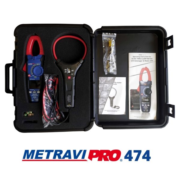 Metravi PRO 474 Digital TRMS AC_DC Professional Clamp Meter Box kit with Flexi-clamp