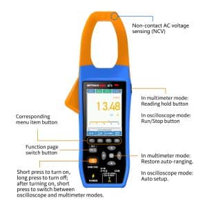 Metravi PRO 475 TRMS AC DC Clamp Meter with Oscilloscope and Data Logger Orange features and functions