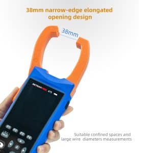 Metravi PRO 475 TRMS AC DC Clamp Meter with Oscilloscope and Data Logger Orange has a 38mm narrow jaw opening