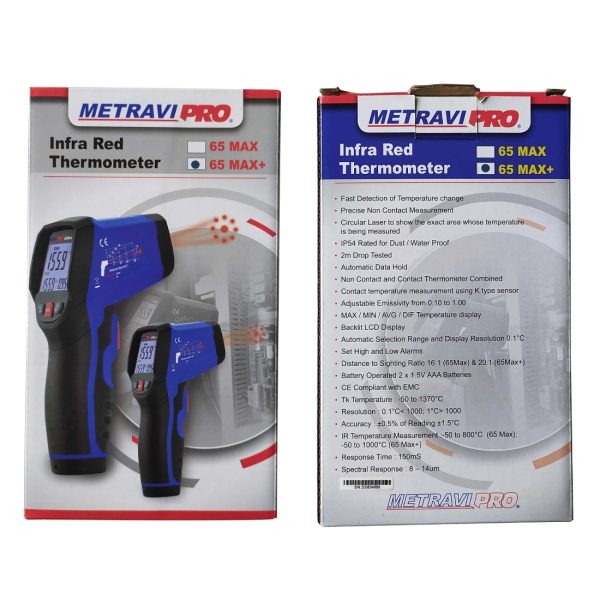 Metravi PRO 65 Max Series Infrared Thermometers Pyrometers with Circular Laser for upto 800°C 1000°C