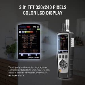 Metravi PRO APC-80 Air Particle Counter features a large full colour tft display
