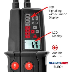 Metravi PRO ELEC+ Voltage Detector and Electrical Tester has three indicators - audible alram, LED Signalling and LCD Display