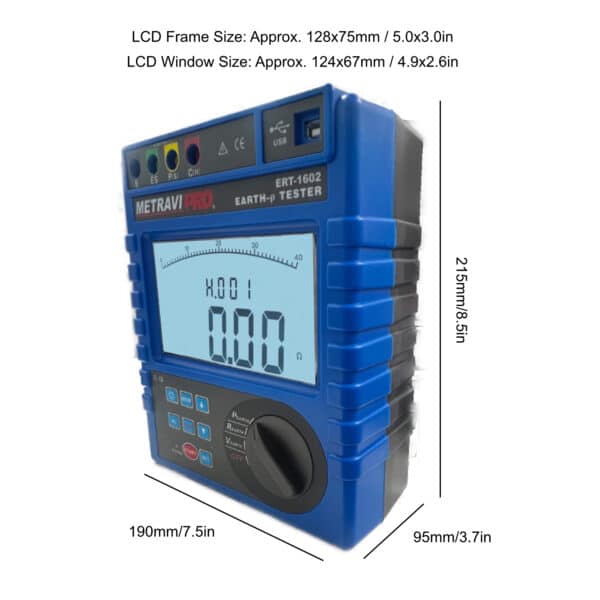 Metravi PRO ERT-1602 Earth Resistance and Soil Resistivity Tester Size and Dimensions