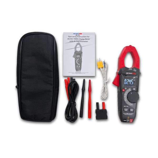Metravi PRO IRC-700 Digital TRMS Clamp Meter with IR Thermometer product kit and accessories
