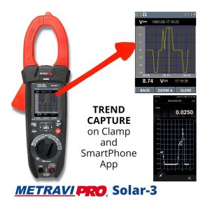 Metravi PRO Solar-3 Digital TRMS ACDC Professional Clamp Meter comes with Bluetooth, free Smartphone App and Trend Capture simultaneously on clamp as well as App