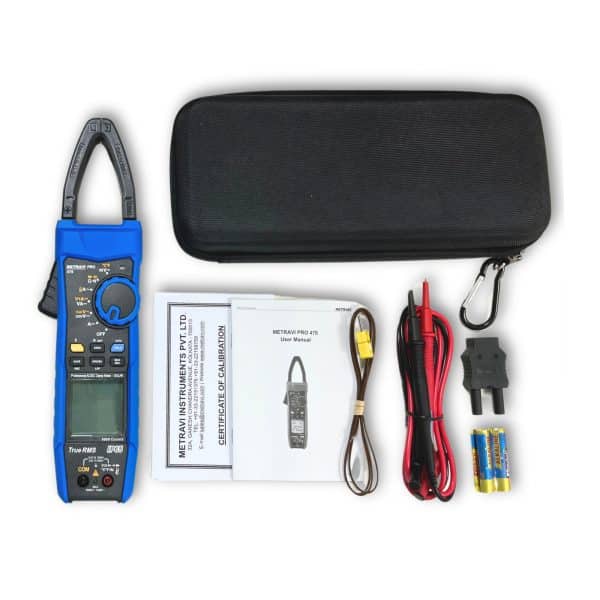 Metravi Pro 476 TRMS AC DC Clamp Meter Product Kit with accessories