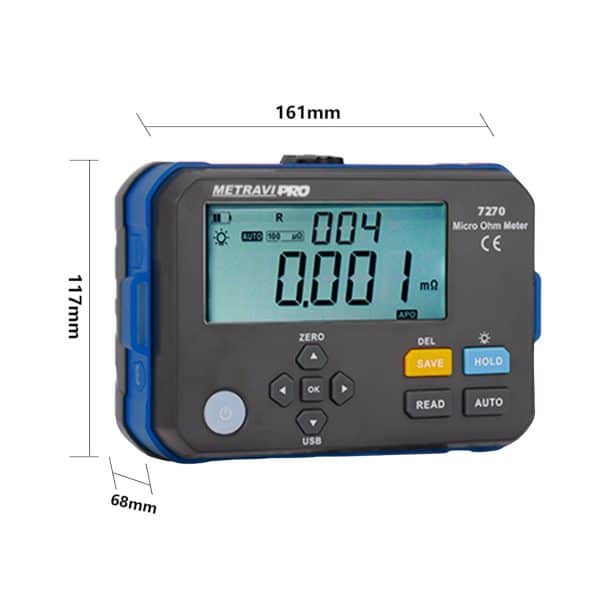 Metravi Pro 7270 1A Micro Ohms Meter dimensions