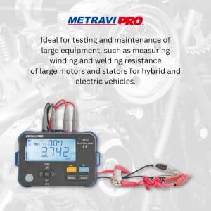 Metravi Pro 7270 1A Micro Ohms Meter is ideal for measuring winding resistance and welding resistance of large motors and EV